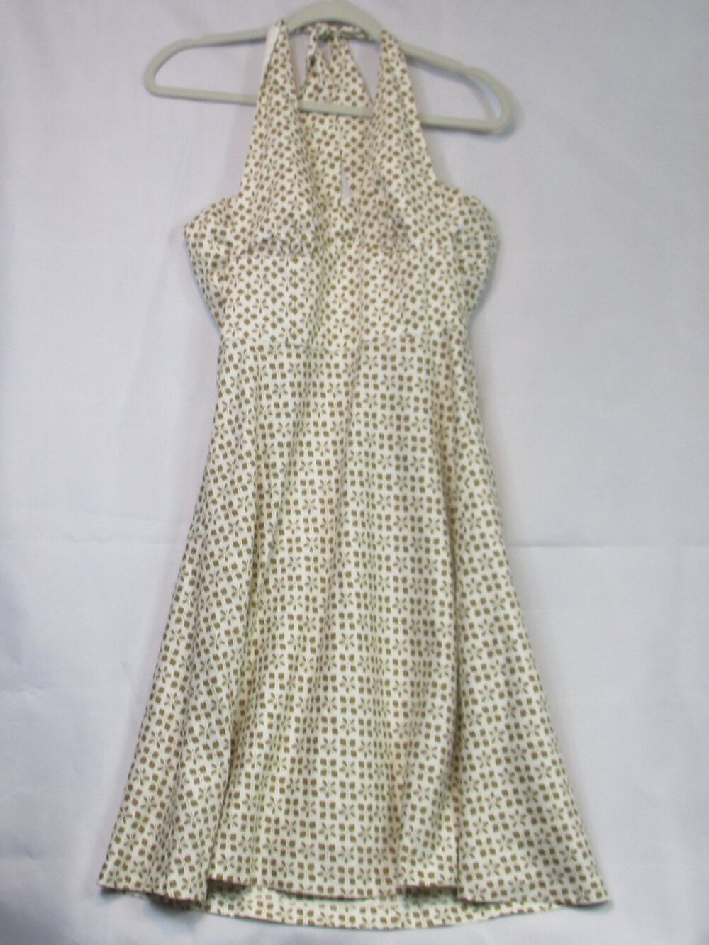 Trina Turk Women’s Floral Geometric Halter Dress Size 8 Cotton Lined Cream Brown